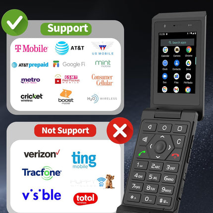 Vahvarna Arctic X1 Rugged Flip Phone - Unlocked 4G LTE, 2.8" Touchscreen, IP68 Waterproof, Android 11 (Black)